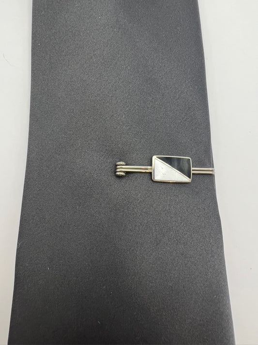 Vintage Black and White Diagonal Tie Clip