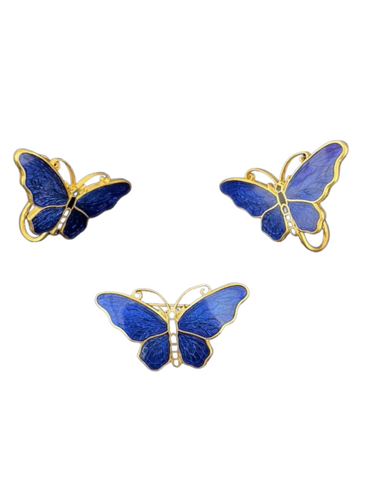 Vintage Blue Butterfly Enamel Set
