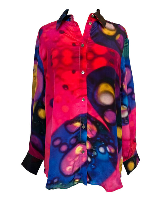 Contemporary Blurry Watercolor Silky Button Up Shirt