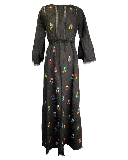 1970's Dark Floral Maxi Dress