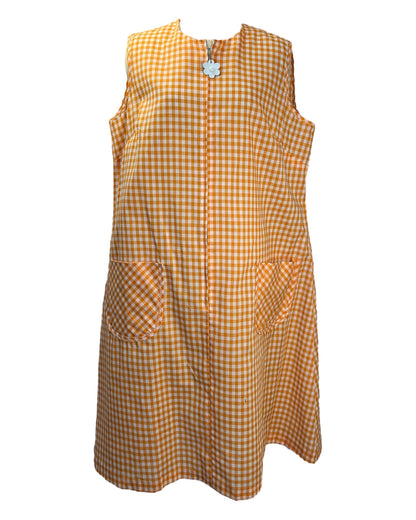 1970s Pumpkin Gingham Shift Dress