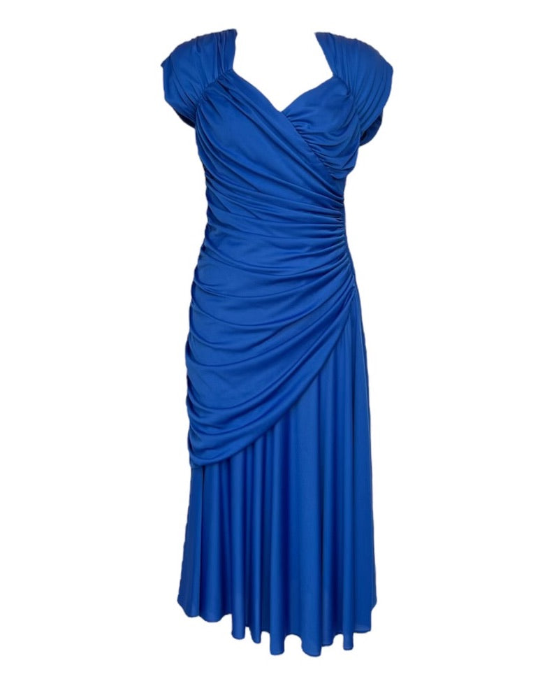 1980s Baby I'm Blue For You Ruched Dress