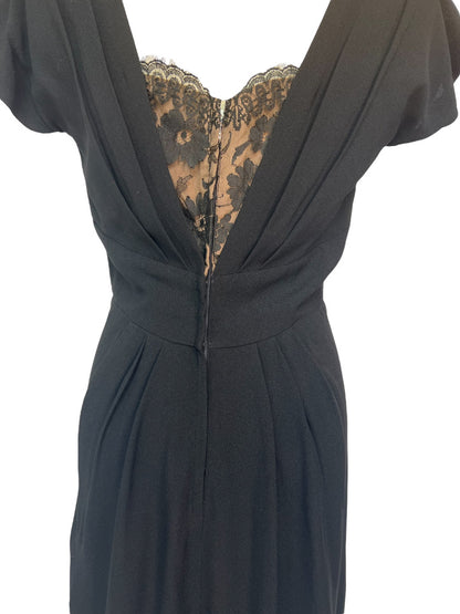 1950s Black Wiggle with Lace at Bust Dress