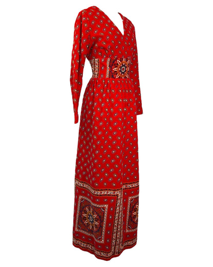 1970s Paisley Red Dress