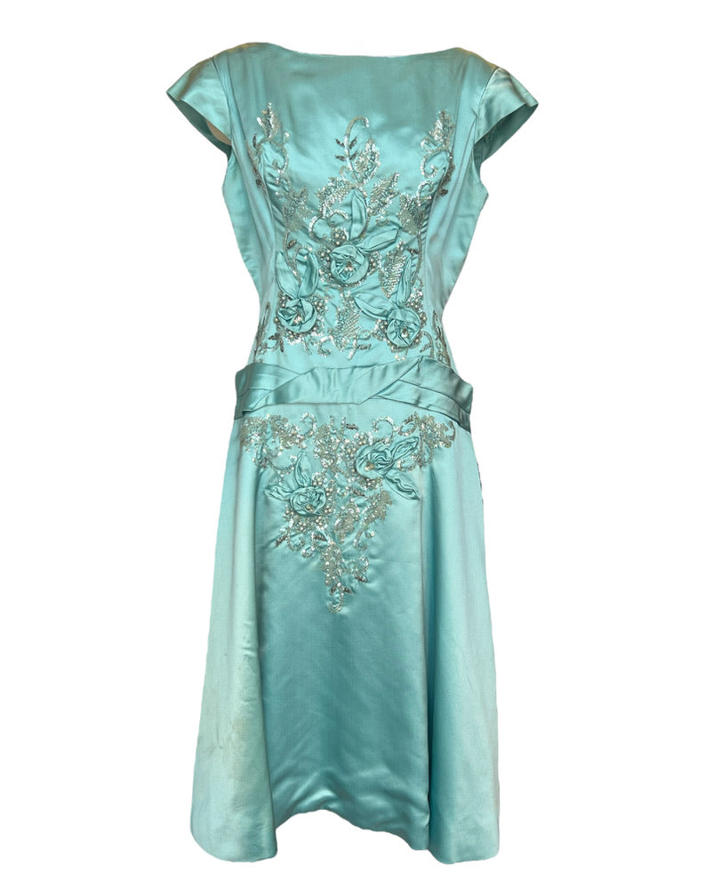 1950s Turquoise Rose Dress