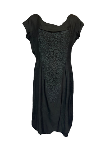 1940s Black Linen and Lace Dress