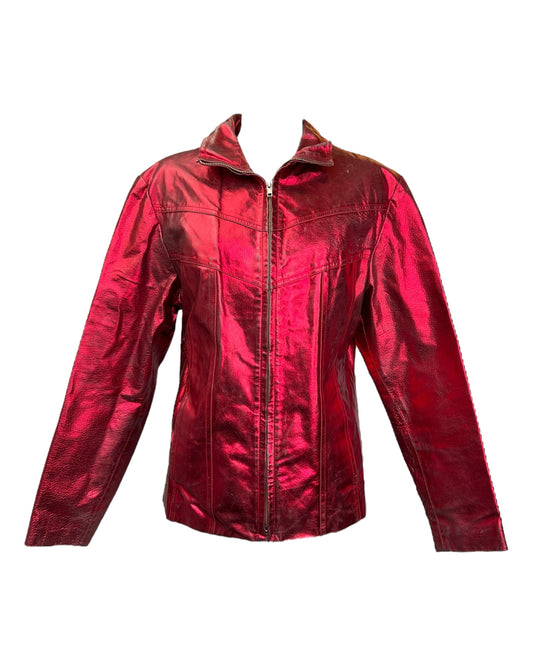 Y2K Metallic Cherry Leather Jacket As Is