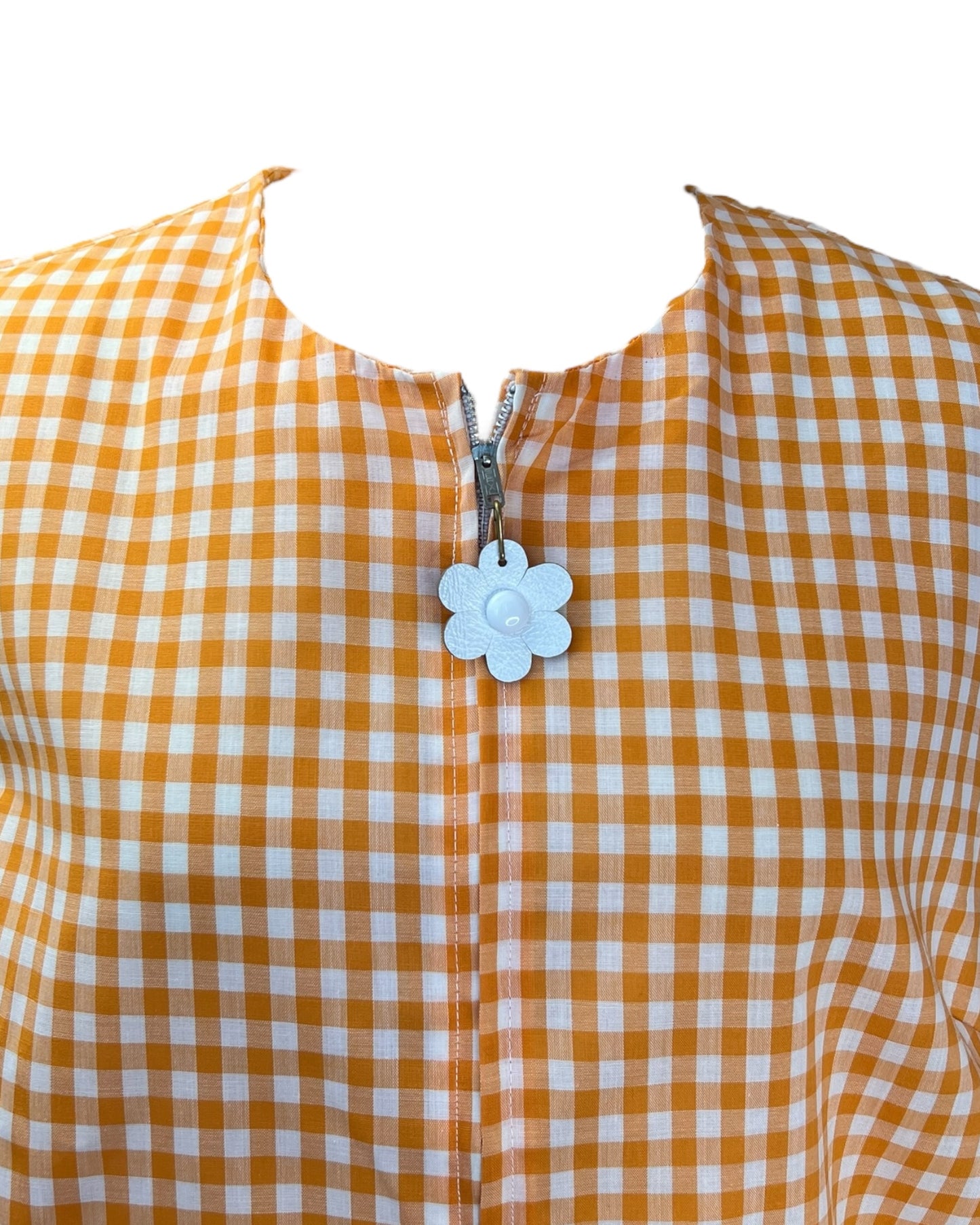 1970s Pumpkin Gingham Shift Dress