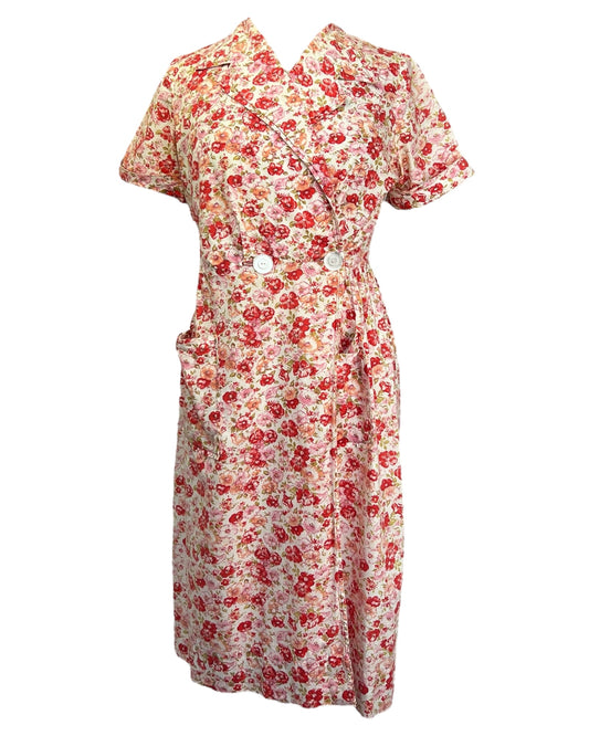1990s Red Floral Wrap Dress