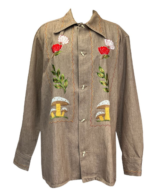 1970s Mushroom Embroidered Shirt