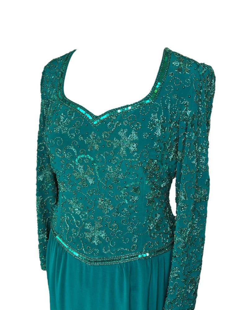 1980s Emerald Embellished Dress