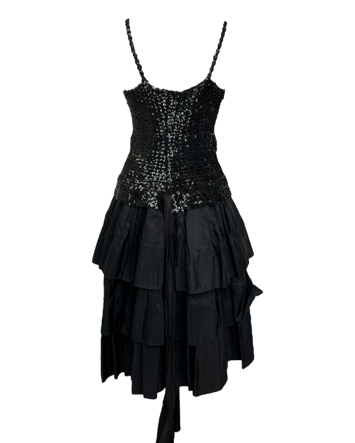 1970s Sparkly Black Swan Dress