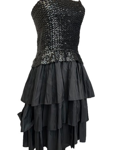 1970s Sparkly Black Swan Dress