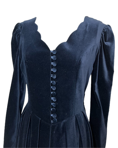 1990s Blue Velvet Dress