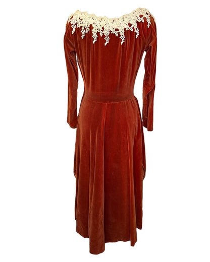 1970s Terracotta Velvet Dress