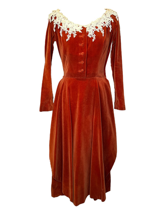 1970s Terracotta Velvet Dress