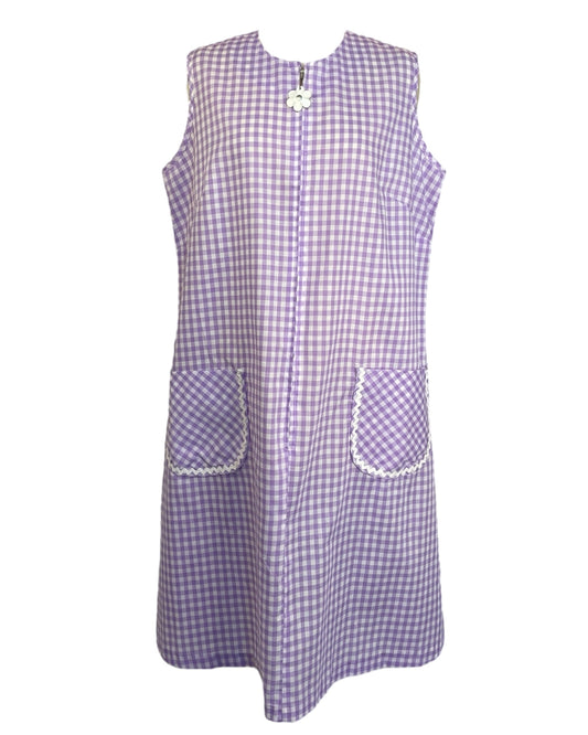 1970s Lavender Gingham Shift Dress