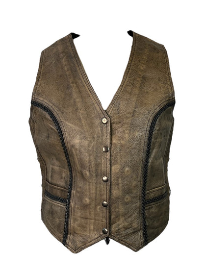 Vintage Brown Leather Biker Vest
