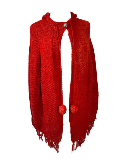 Vintage Knit Red Riding Hood Cape