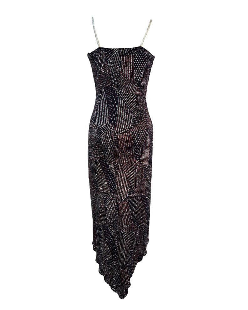 1990s Sparkling City Lights Hi-Low Dress