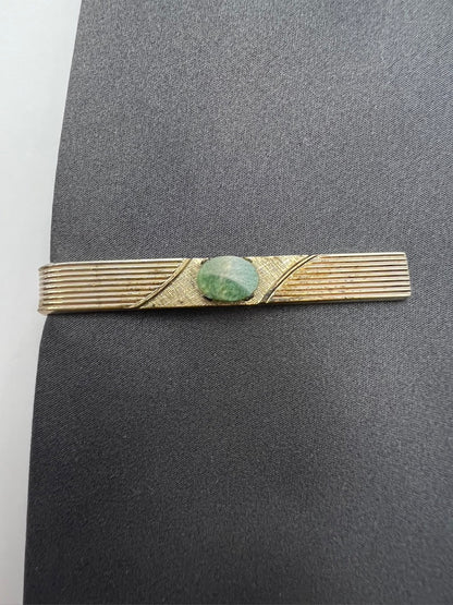 Vintage Gold and Jade Tie Clip
