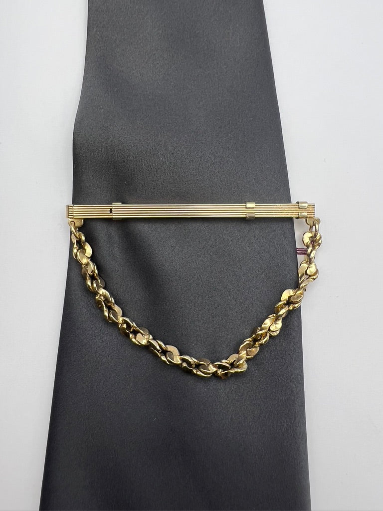 Vintage Striped Gold Chain Tie Clip