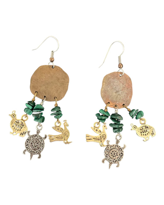 Vintage Animals and Jades Dangle Earrings