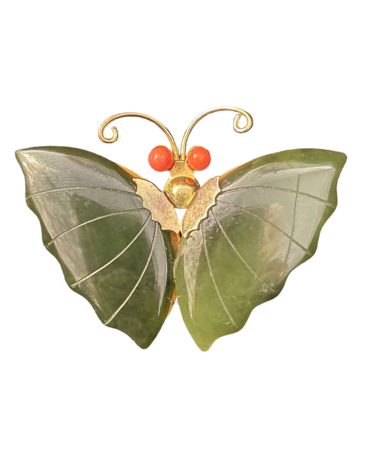 Vintage Jade Butterfly Brooch