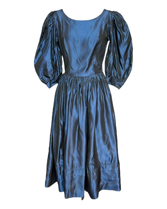 1980s Moody Blue Tea Party Dress