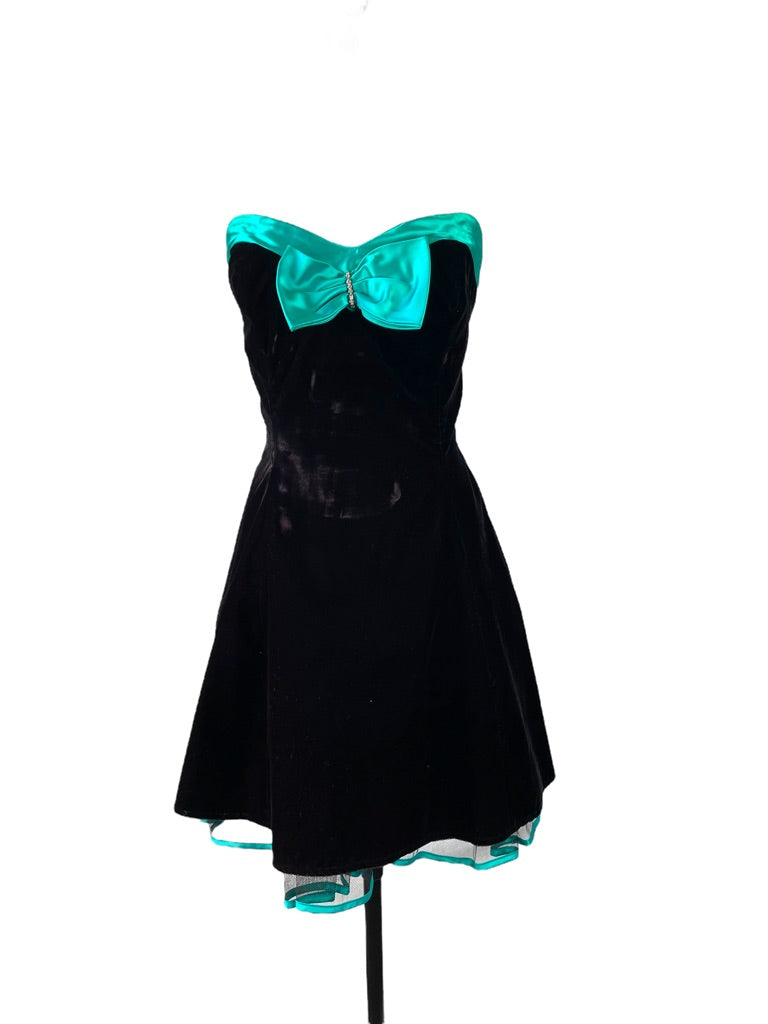 Vintage Velvet and Green Bow Mini Dress