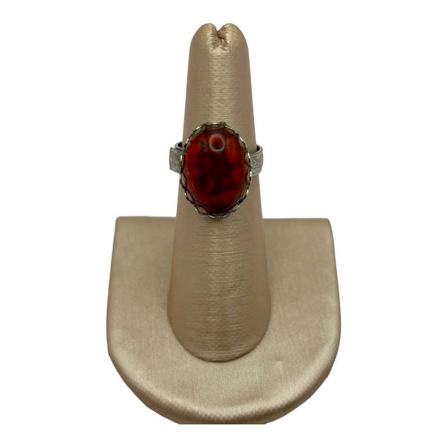 Red Stone with Floral Band Ring