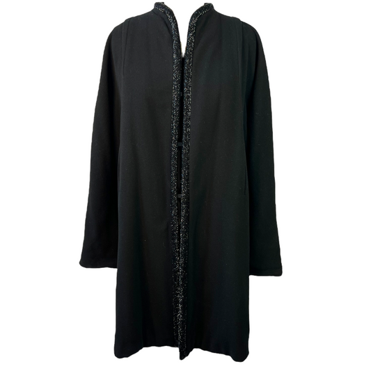 Vintage Black Wool Sparkly Trim Coat