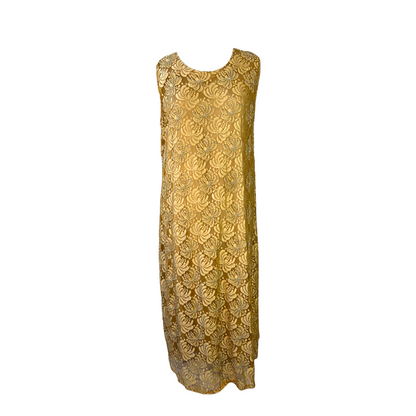 1990s Gold Lace Beaded Dress Set